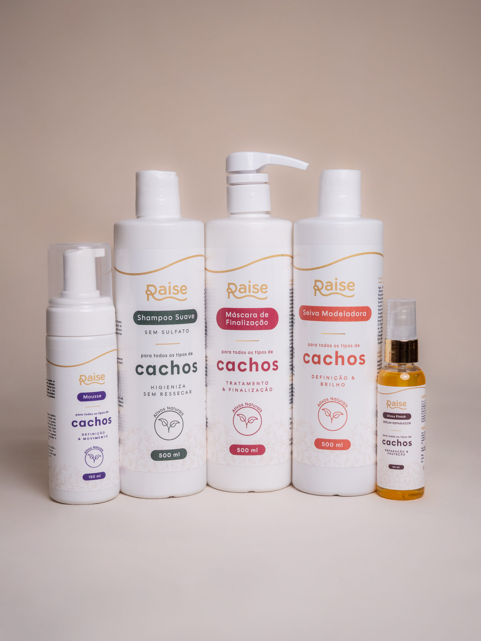 Kit Raise (Máscara de Finalização + Shampoo Suave + Seiva Modeladora + Gloss Finish + Mousse Ativador)